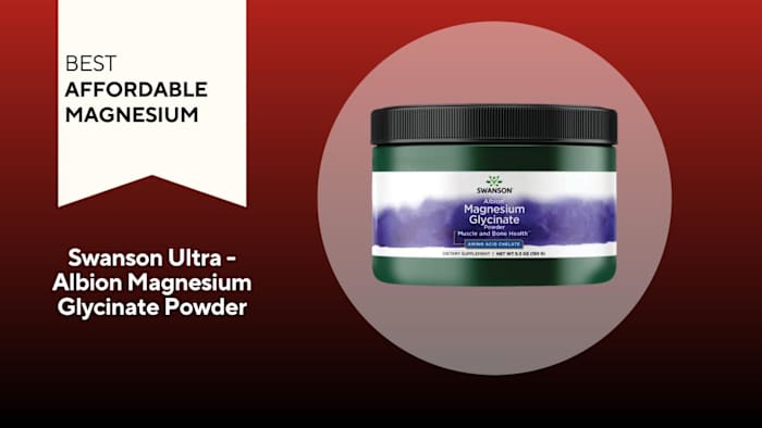 An image of a container of Swanson Magnesium against a red background.